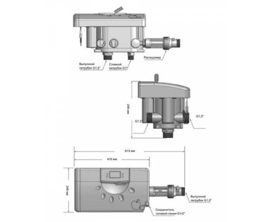 Клапан умягчения по расходу, 10 куб/час, непрерывное вх/вых - 1,5", TWIN, Runxin, изображение 2